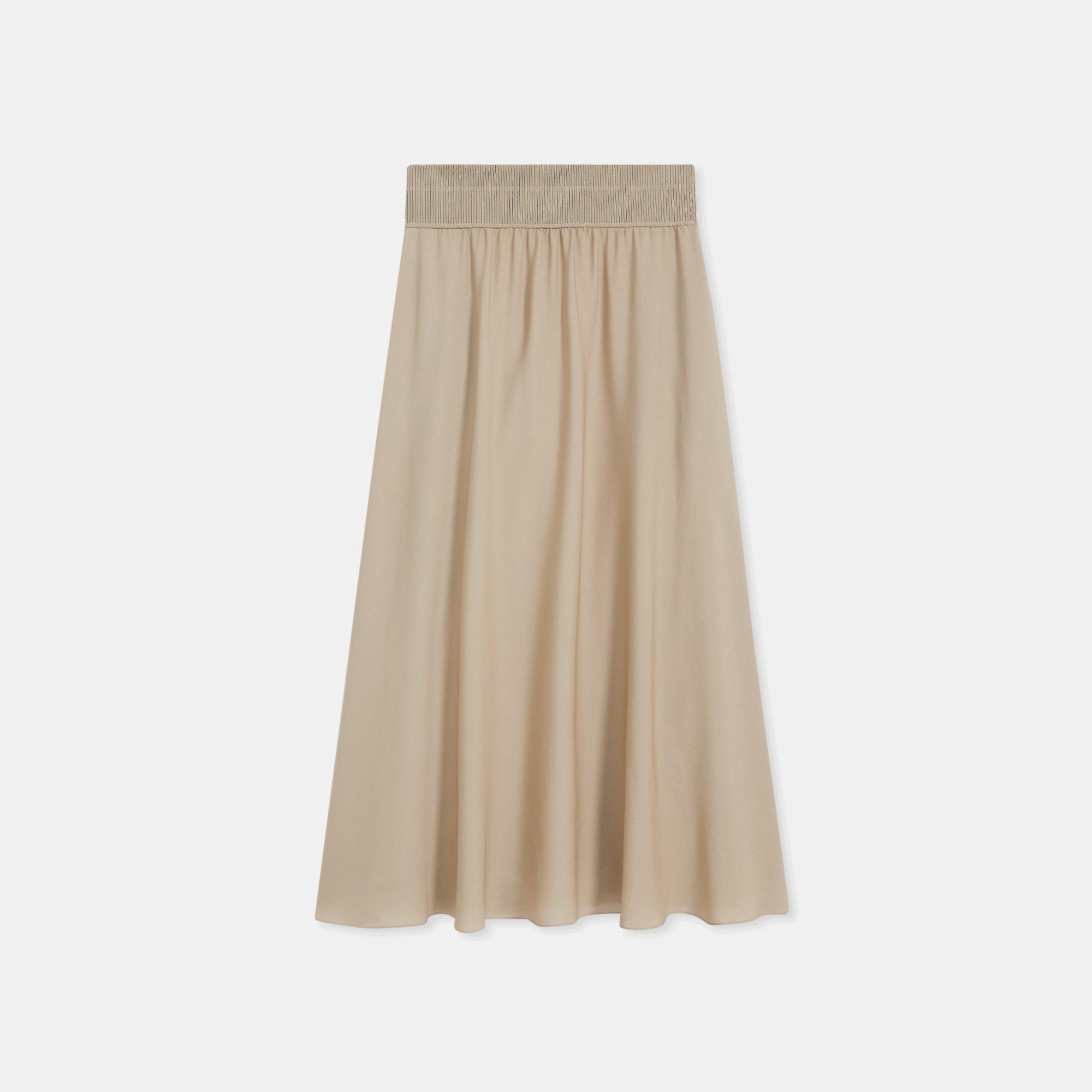 Ribbed Waist Volume Skirt in Silk