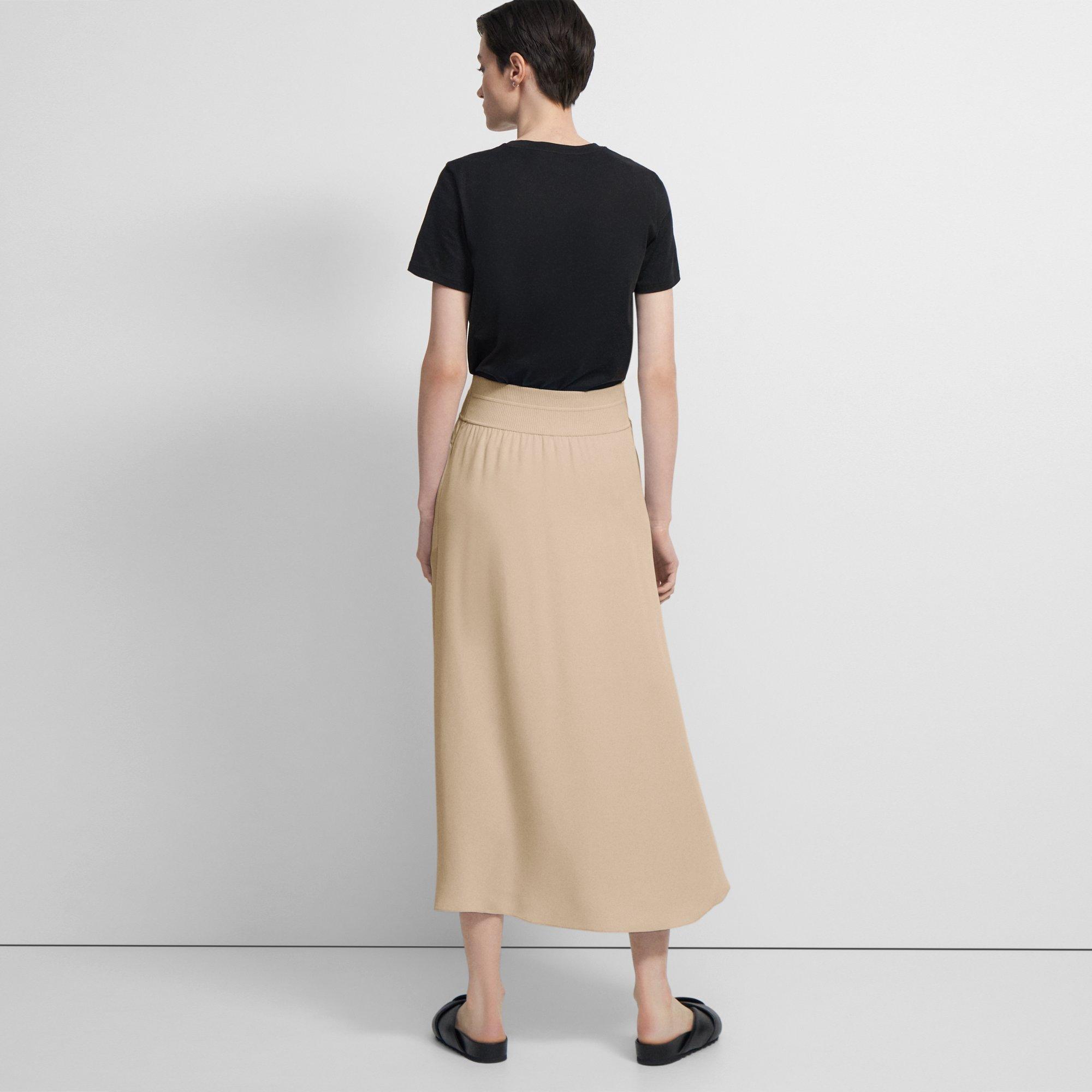 Ribbed Waist Volume Skirt in Silk