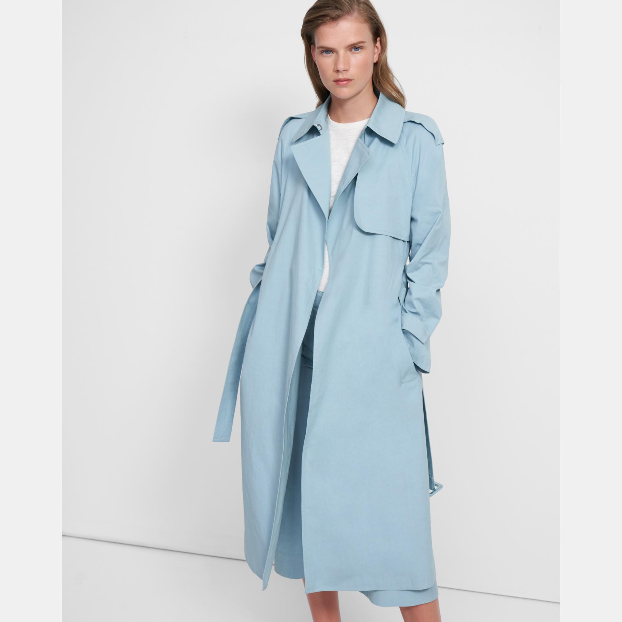 blue long trench coat