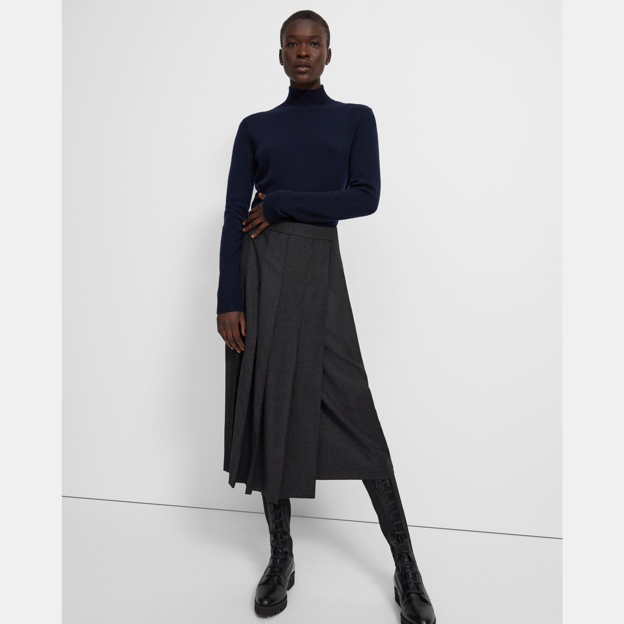 Sleek Flannel Panel Pleated Skirt | Theory