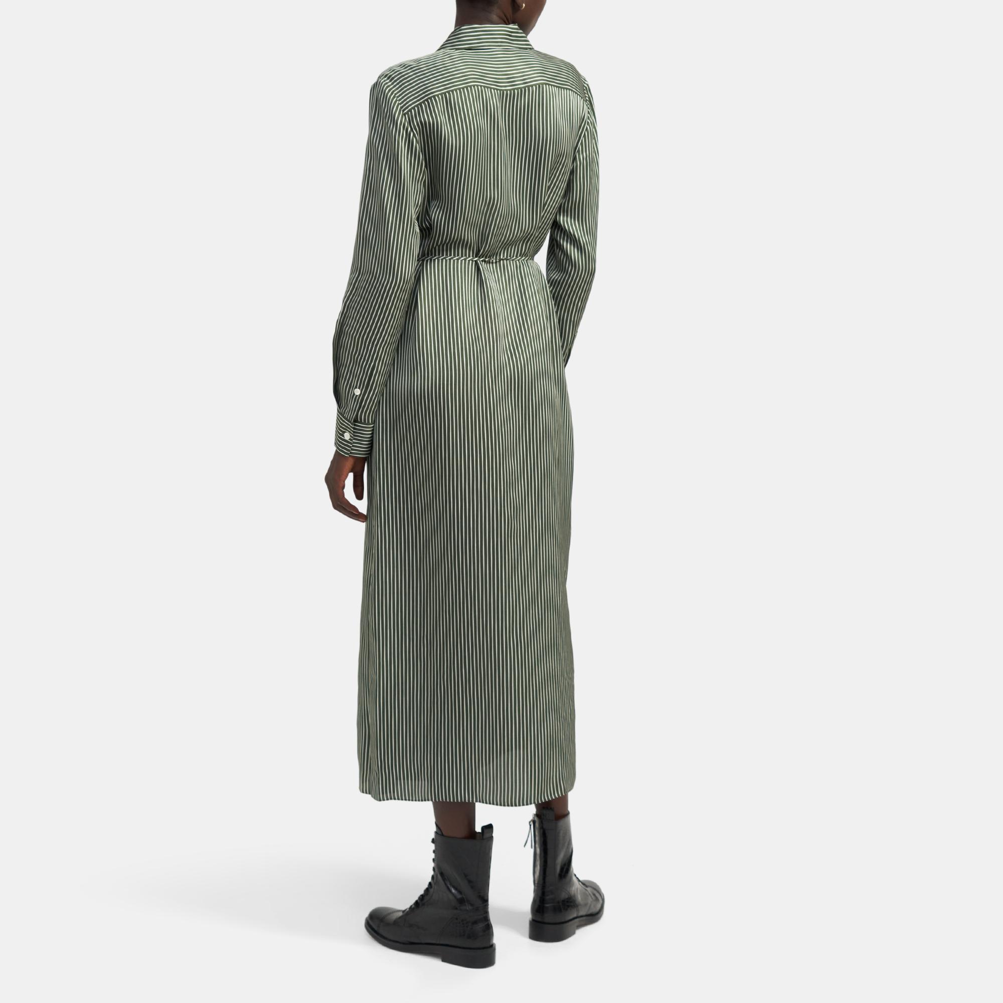 theory sleeveless belted shirtdress in stretch cotton