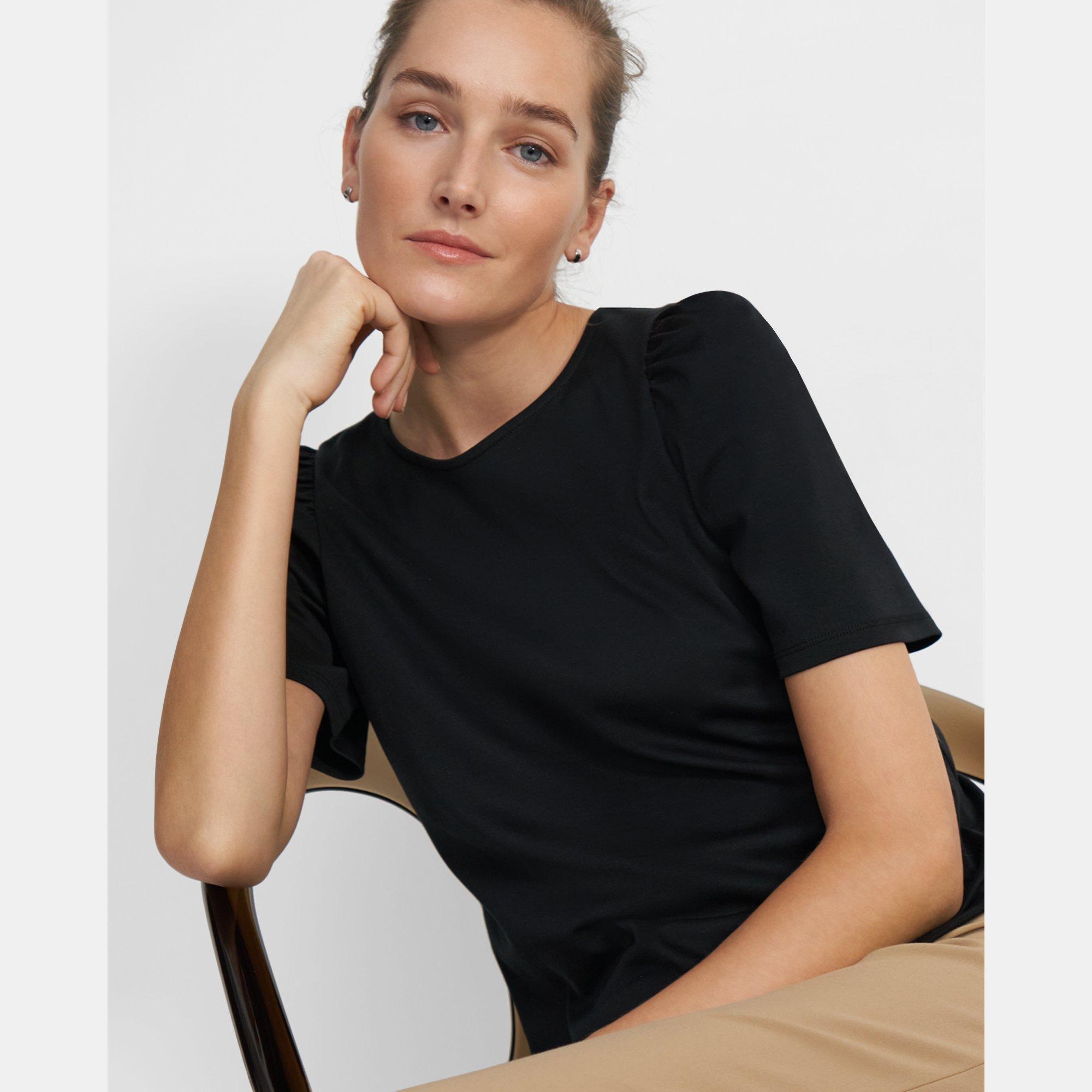 Cotton Jersey Short-Sleeve Ruched Tee | Theory